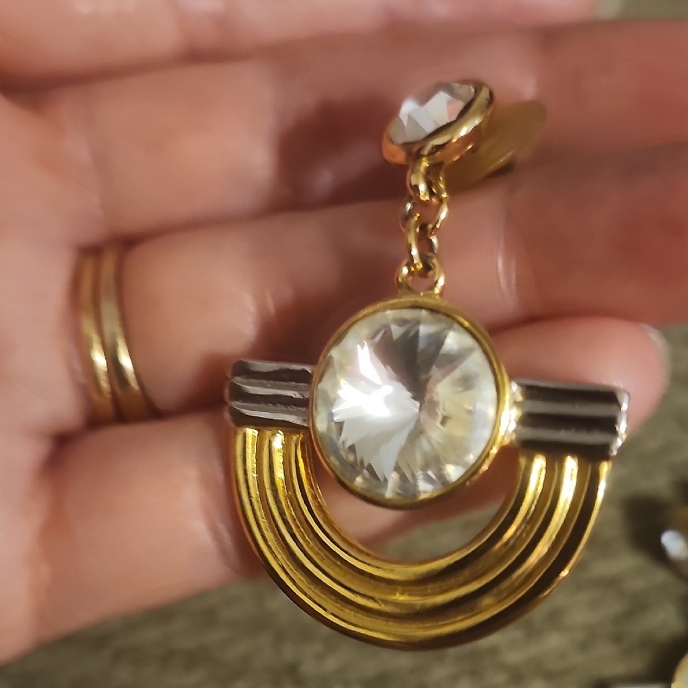 Elegant Gold and Silver Crystal Earrings - Picture 3 of 4